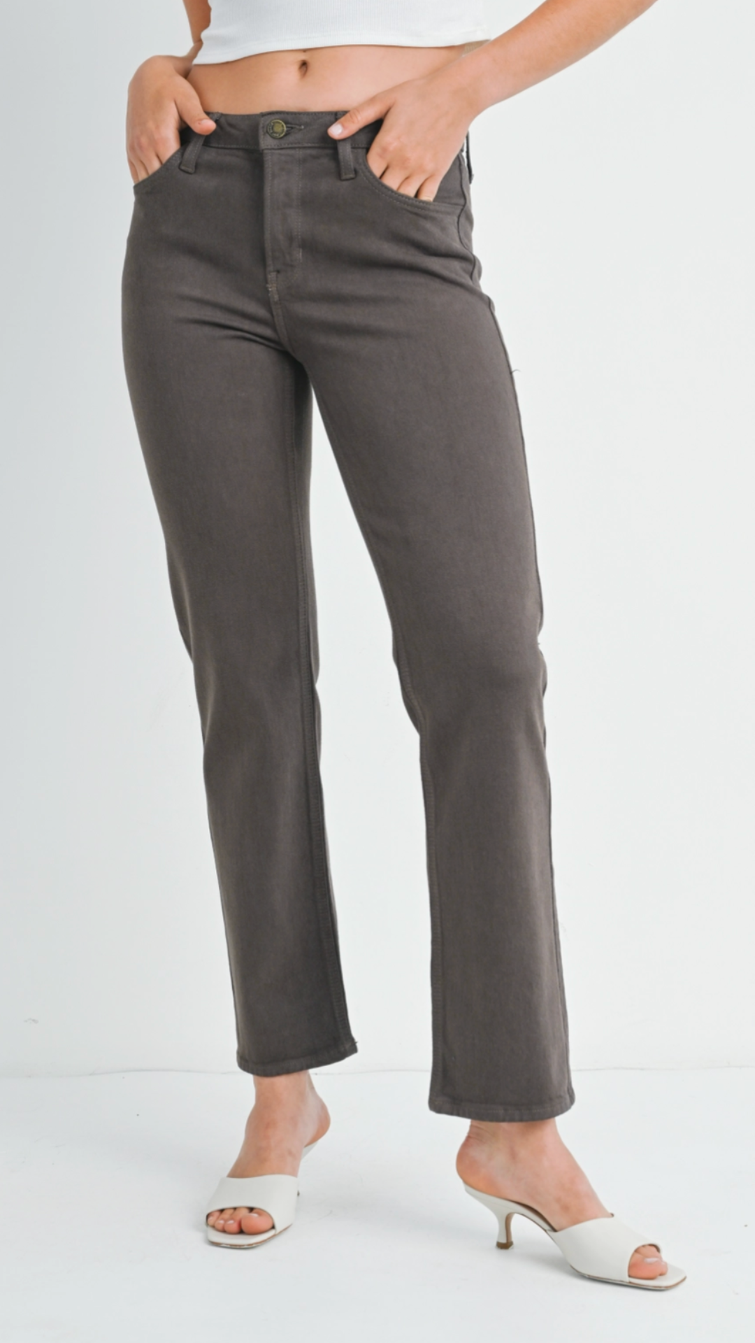 Mid Rise Brown Straight Jeans
