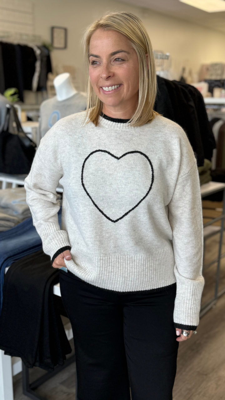 Natural Embroidered Heart Sweater