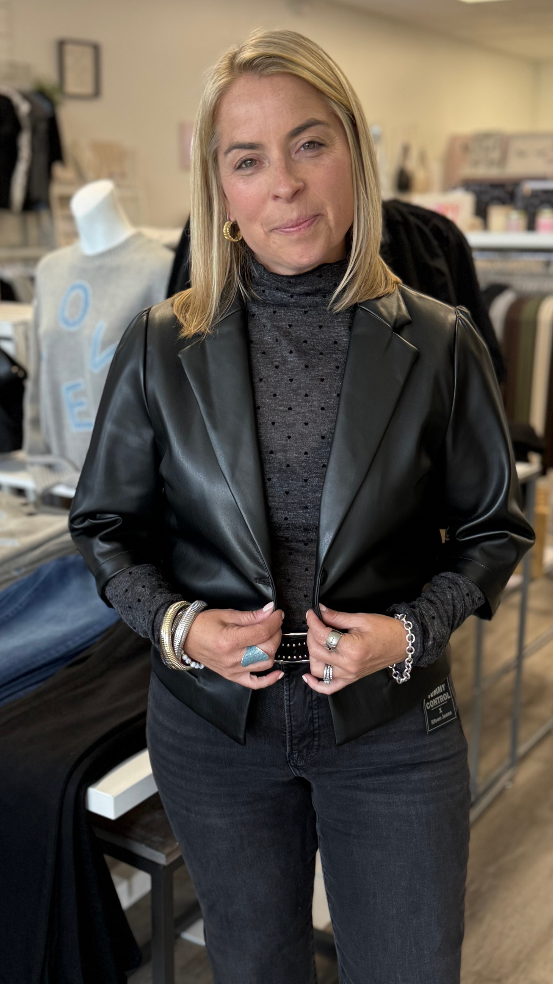 Black Faux Leather Short Sleeve Jacket