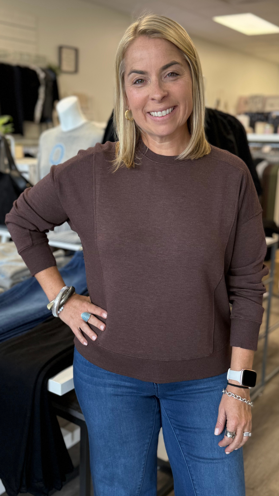 Espresso Soft Scuba Crew Neck Sweatshirt