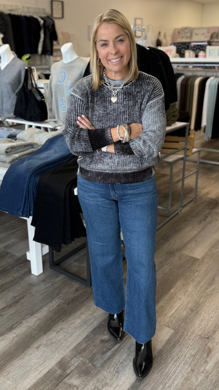 Mid Rise Dark Wash Scissor Cut Straight Jeans