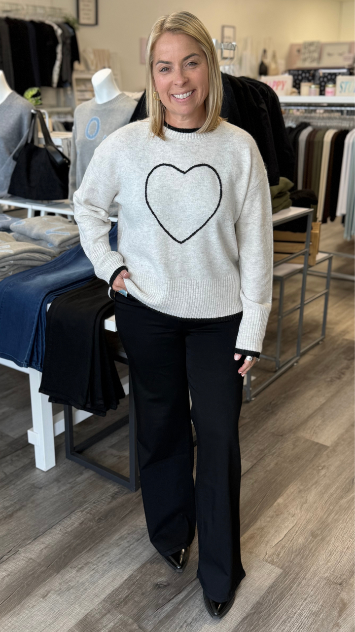 Natural Embroidered Heart Sweater