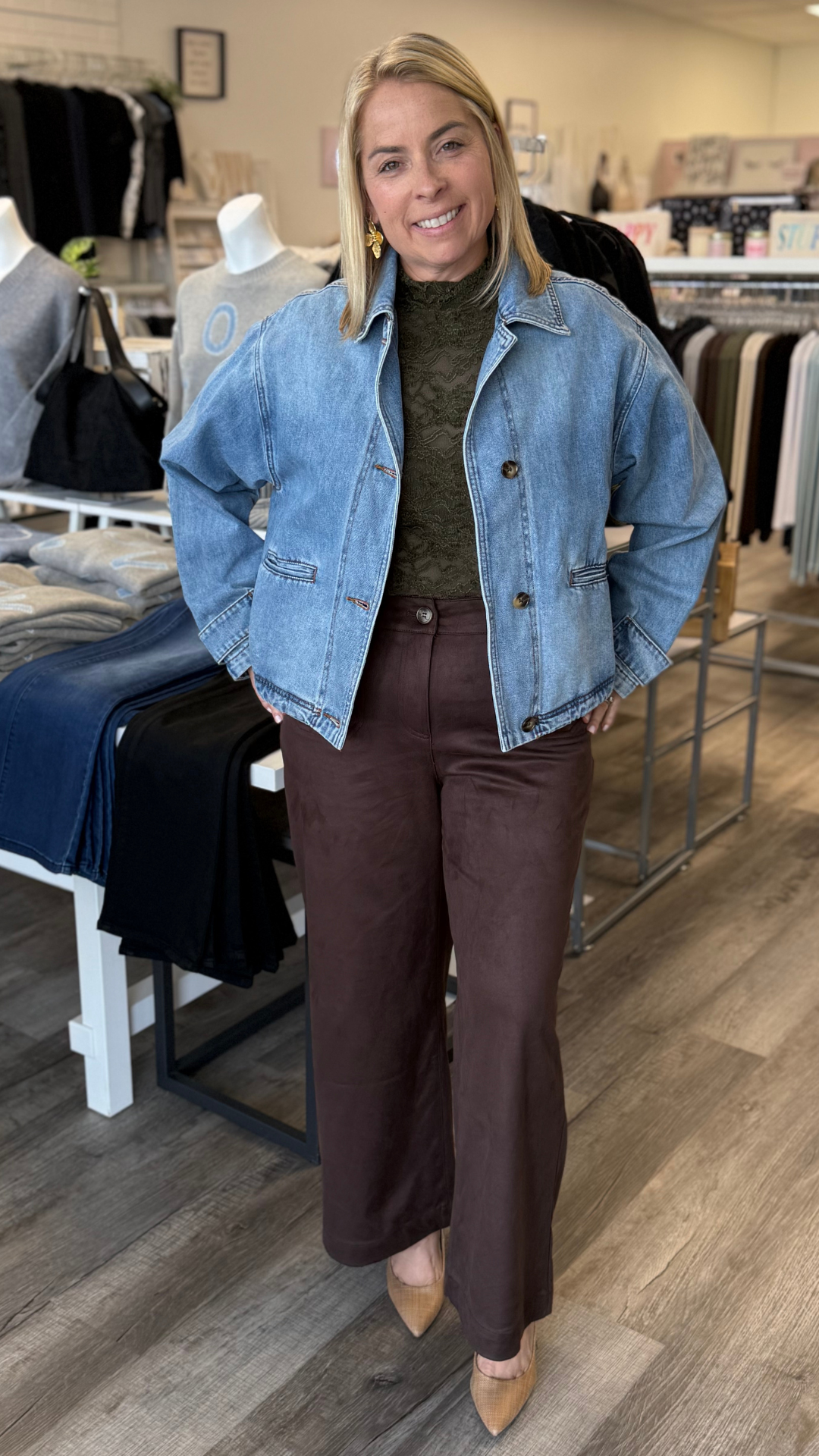 Denim Button Front Bomber Jacket