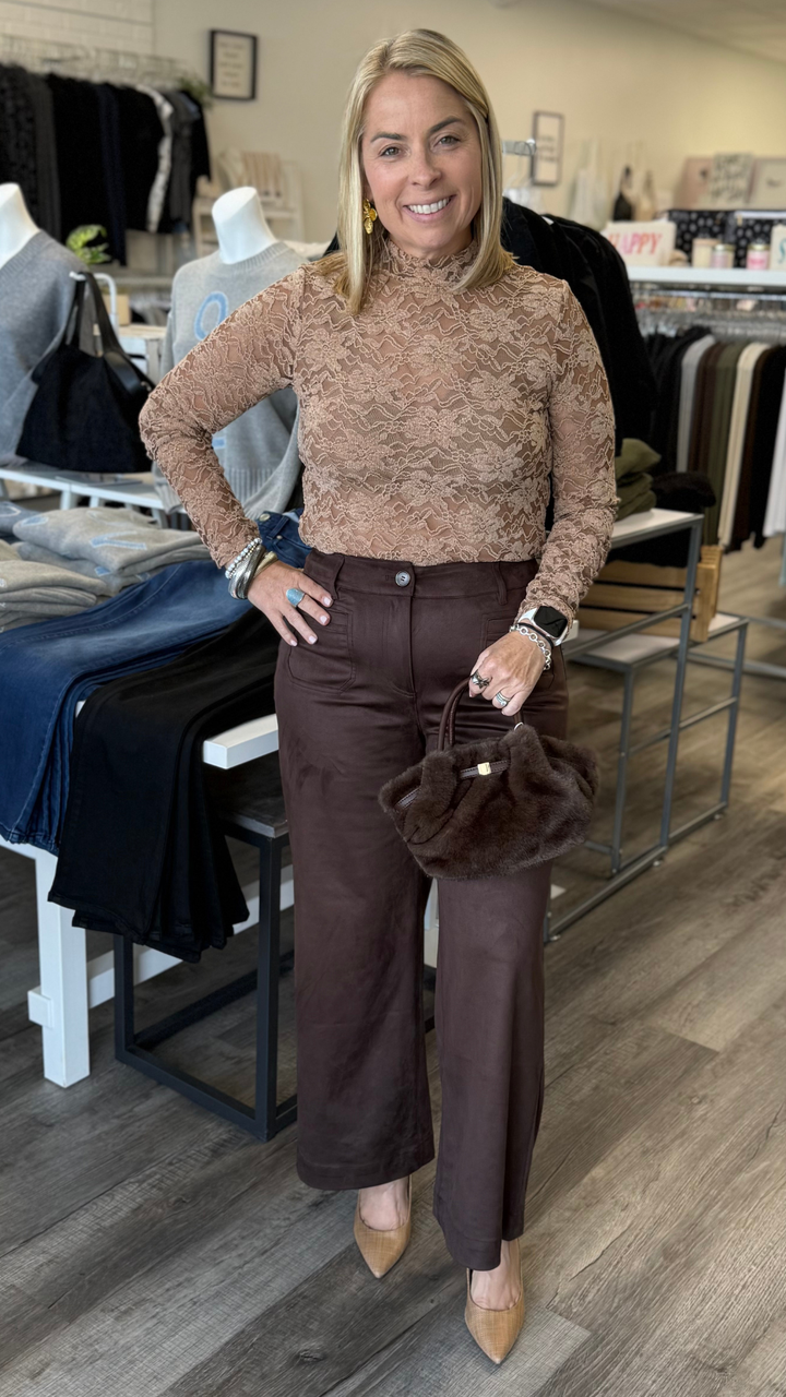 Truffle Lace Long Sleeve Mock Neck Top