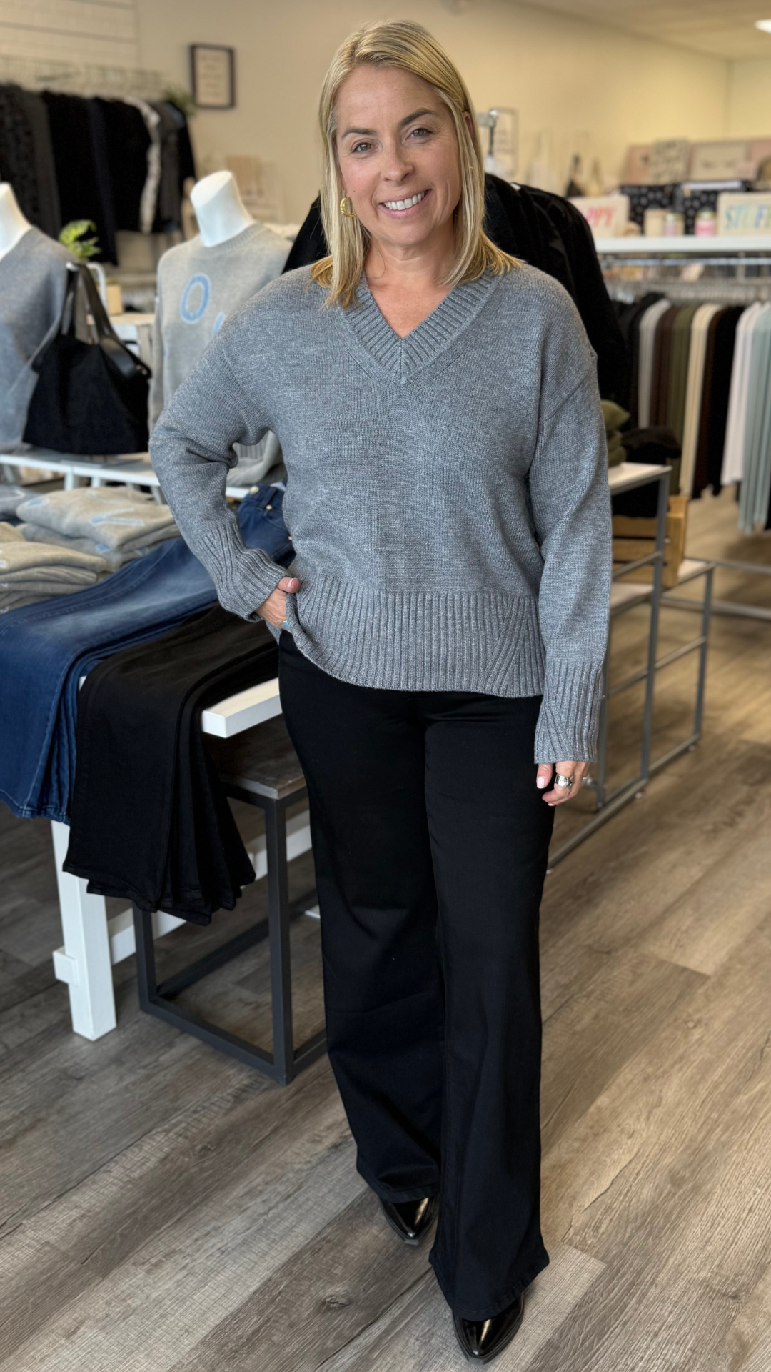 Mid Rise Jet Black Better Butter Full Length Wide Leg Jeans