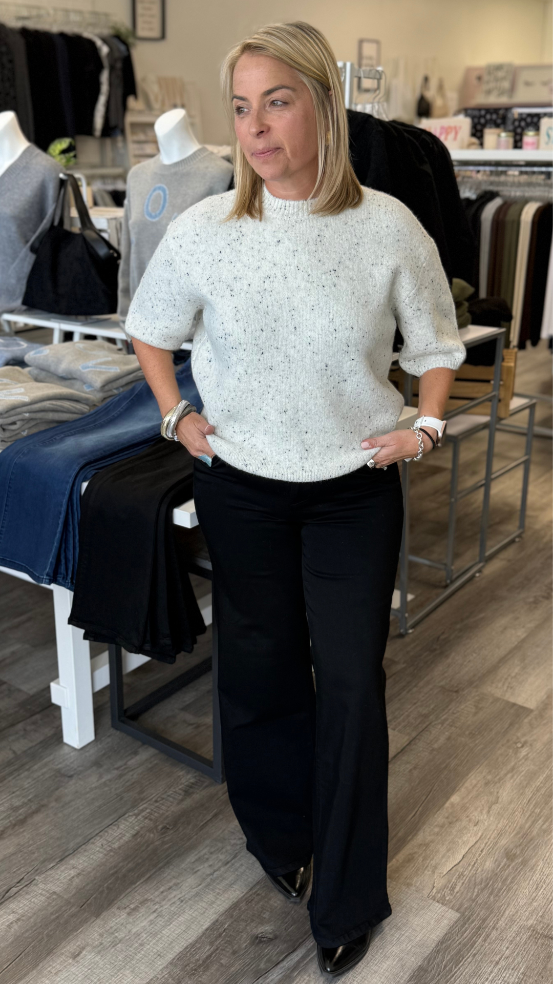 Cookies And Cream Balloon Elbow Sleeve Knit Sweater