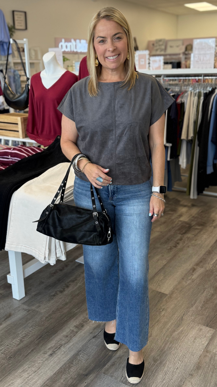 Grey Suede Boxy Top