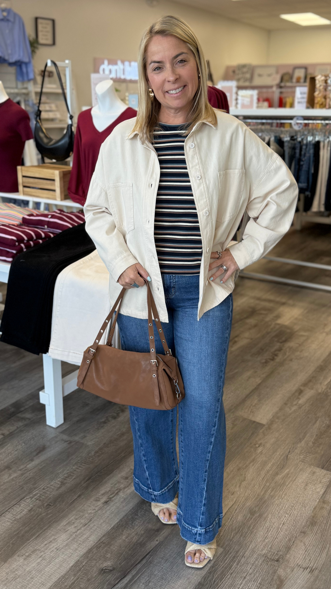 Navy Cream And Mocha Striped Tee