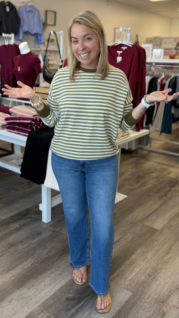 Green Striped Contrast Sweater