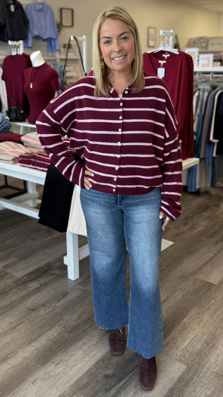 Wine Pink Cabana Striped Piper Cardigan