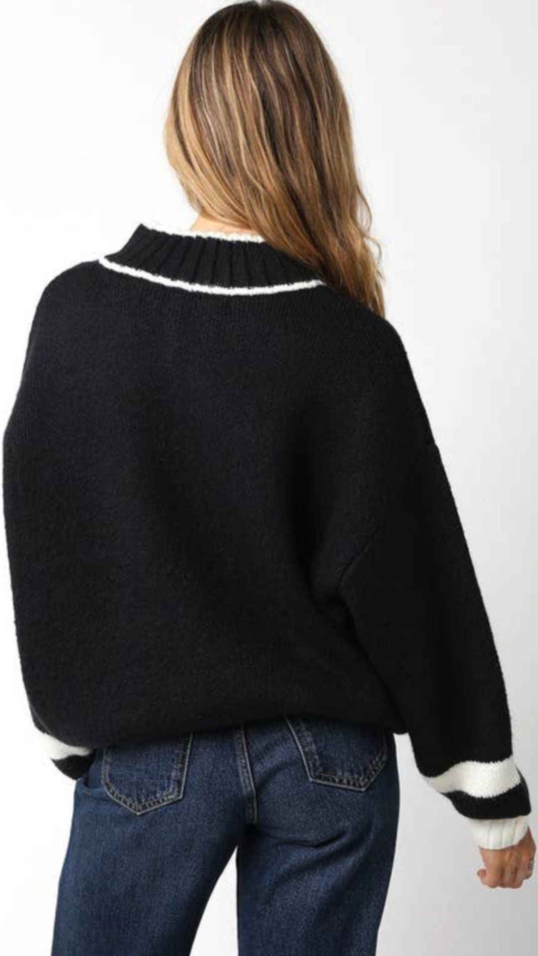 Black And Cream Quarter Zip Sweater