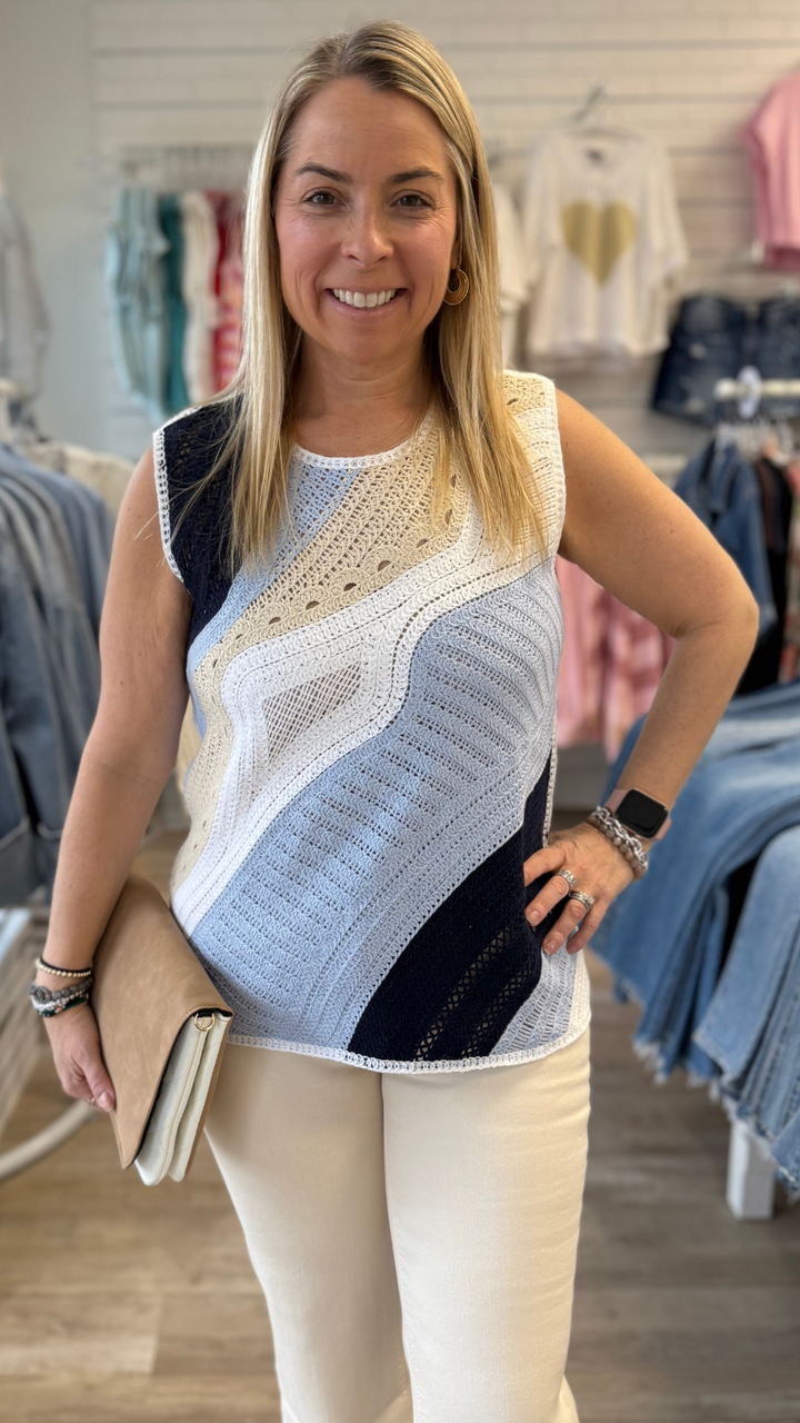 Sleeveless Colorblock Crochet Top