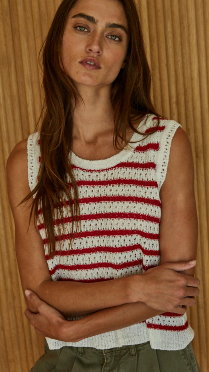 Striped Sleeveless Sweater Knit Top