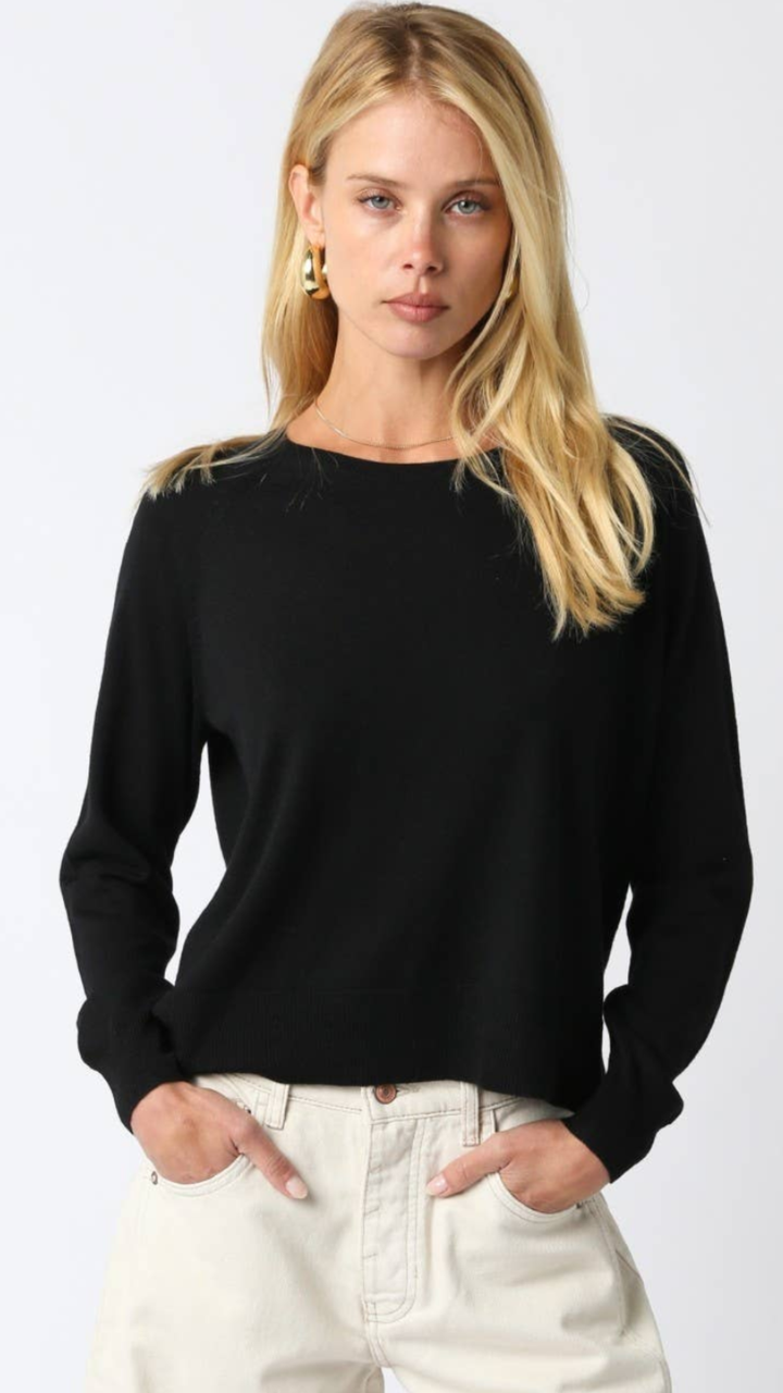 Black Ribbed Hem With Side Split Lightweight Sweater