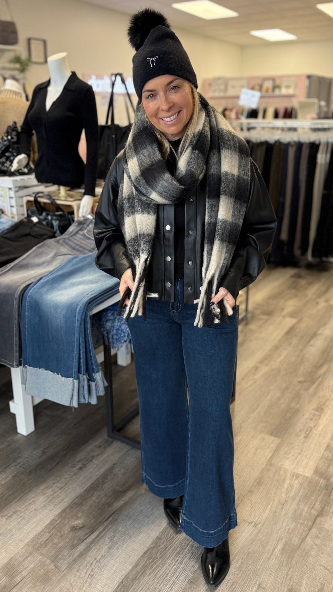 Black Faux Leather Buttoned Jacket