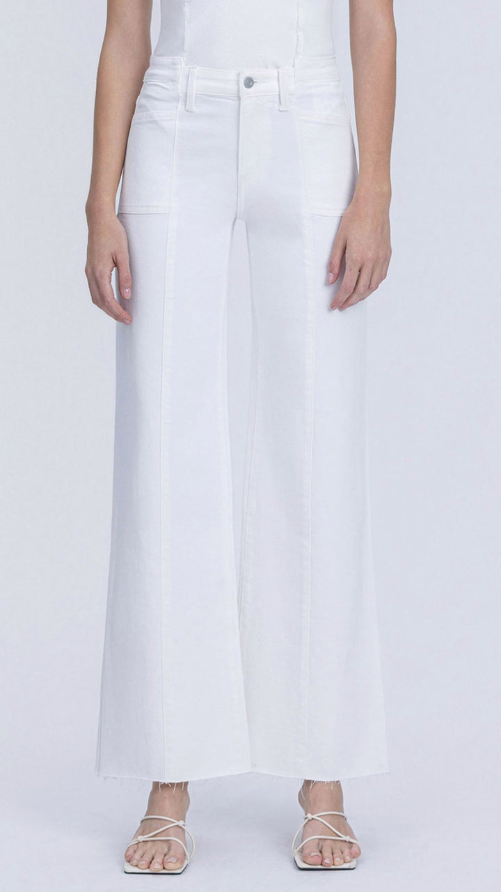 High Rise Optic White Full Length Stacked Waistband Wide Leg Jeans