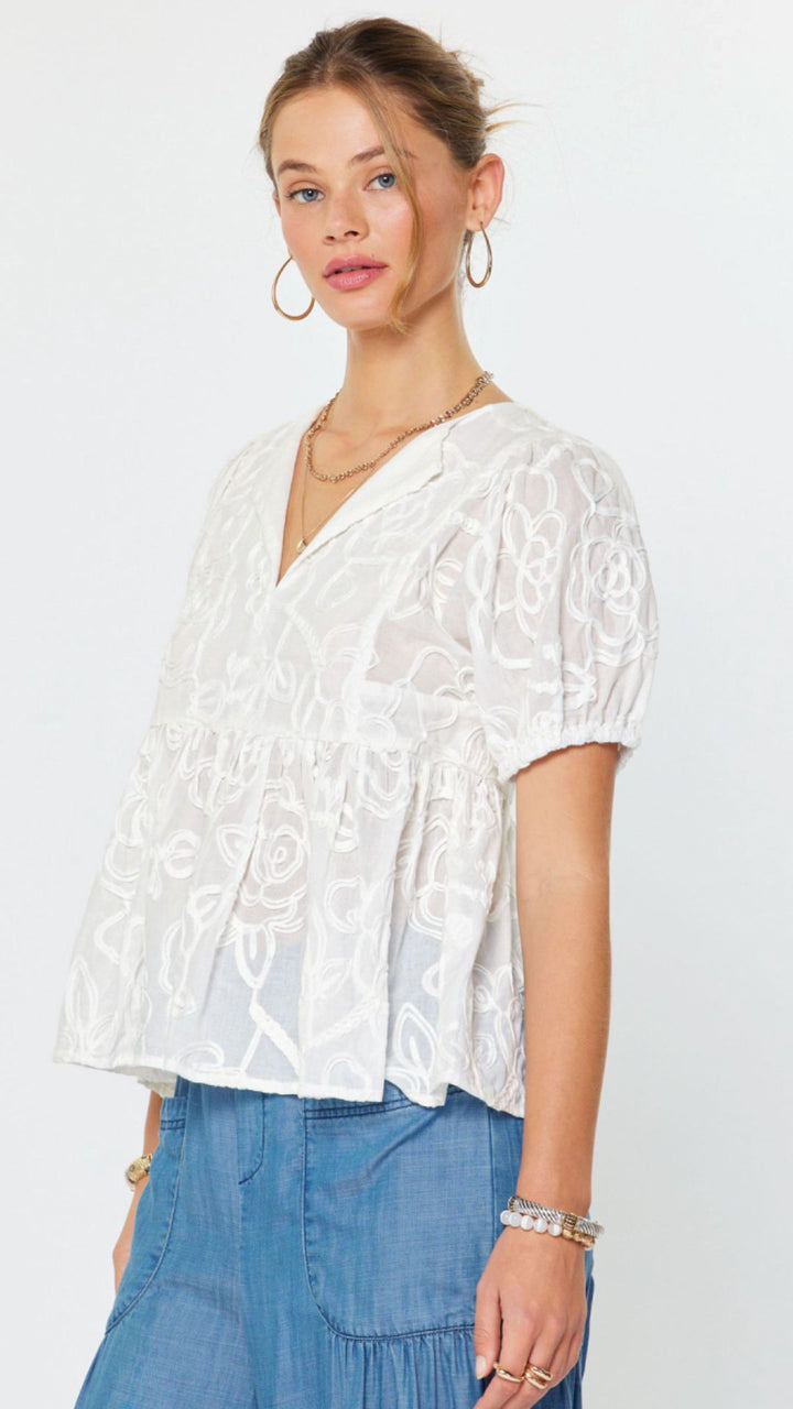 Floral Embroidery Babydoll Blouse