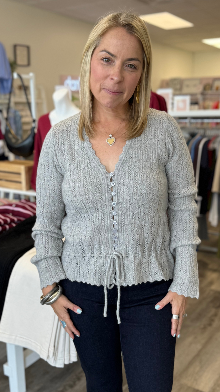 Light Grey Front Tie Sweater Cardigan