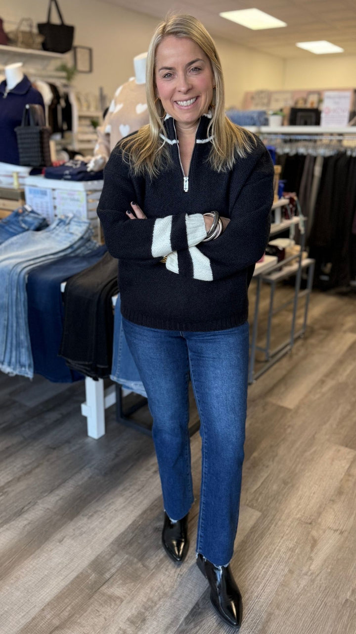 Black And Cream Quarter Zip Sweater
