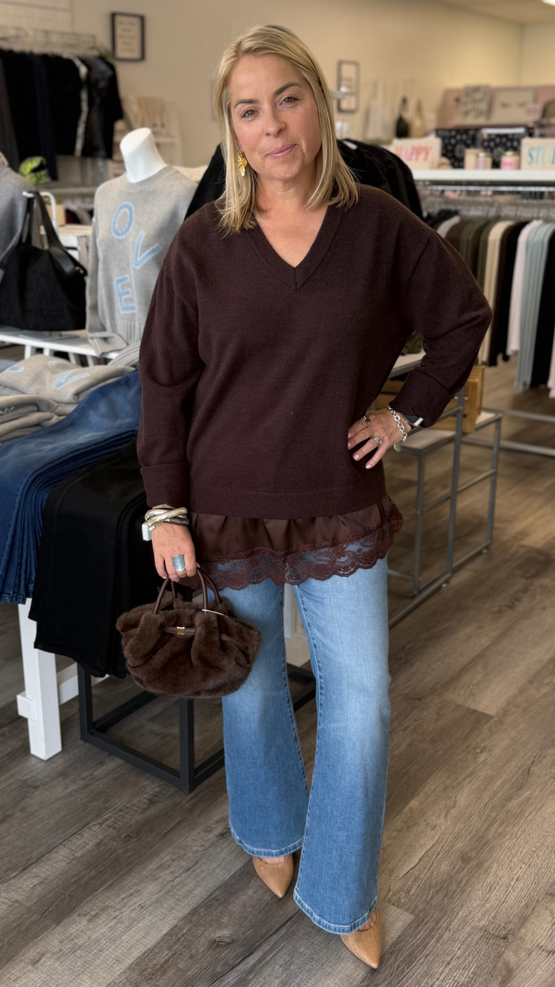 Dark Chocolate Lace Bottom Sweater