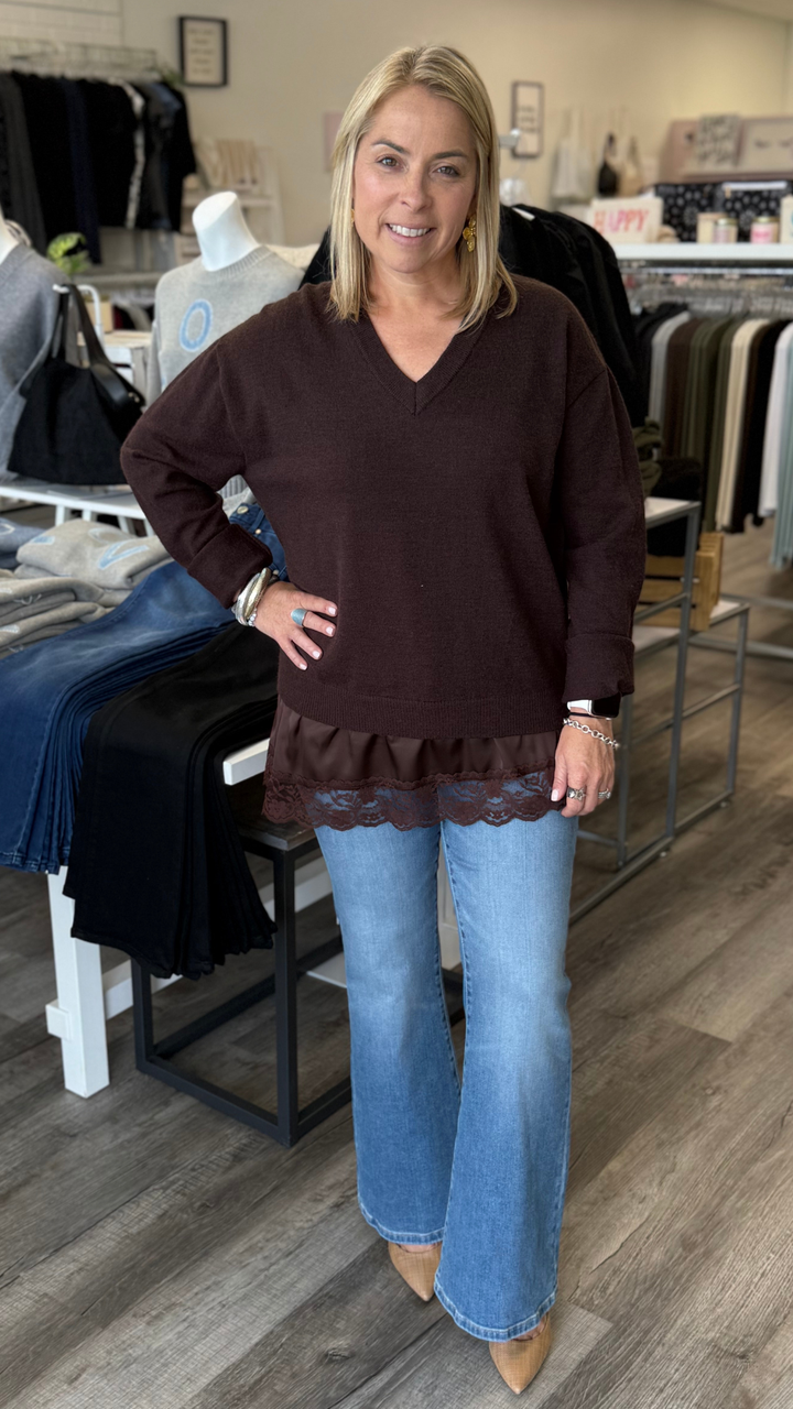 Dark Chocolate Lace Bottom Sweater