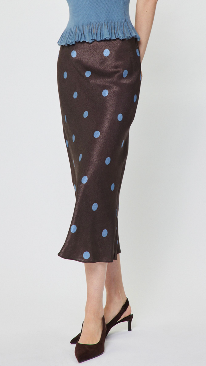 All Over Polka Dot Silk Midi Skirt