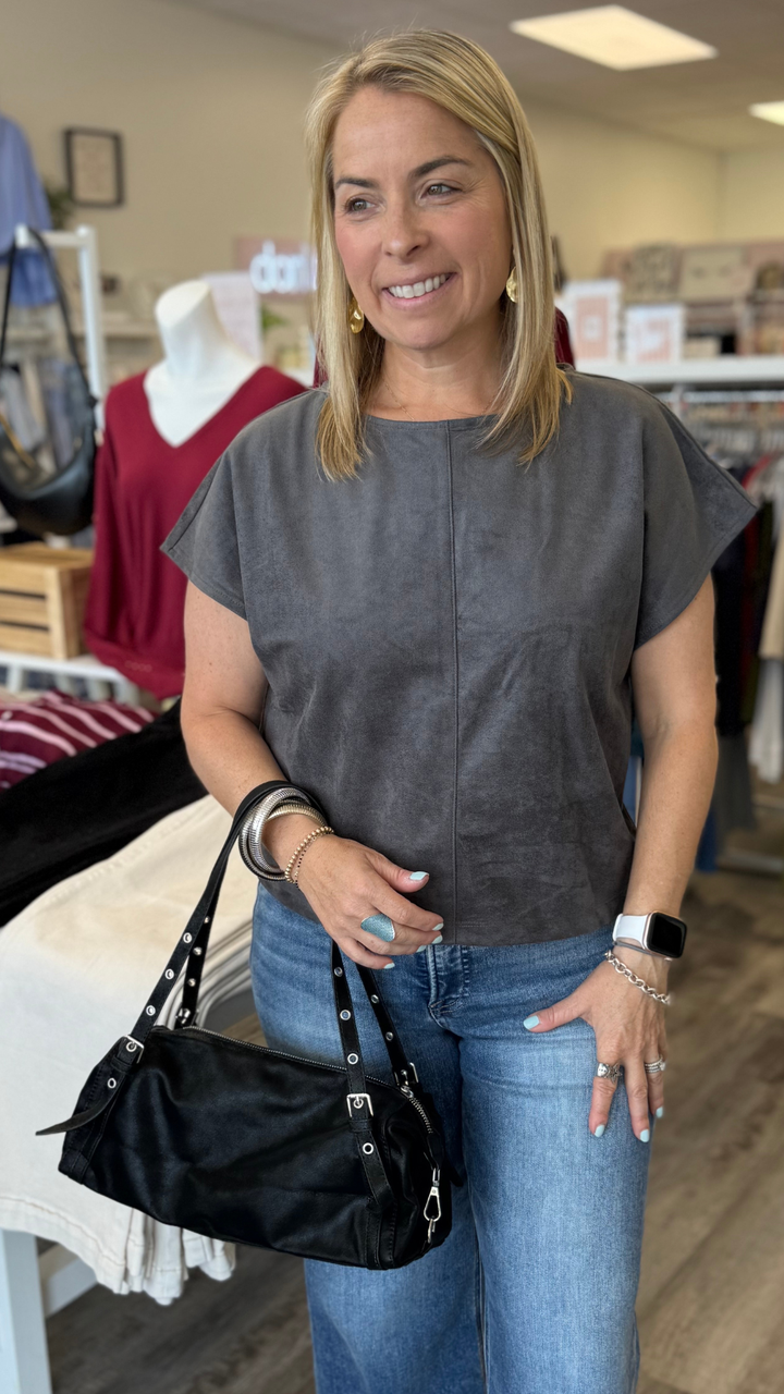 Grey Suede Boxy Top