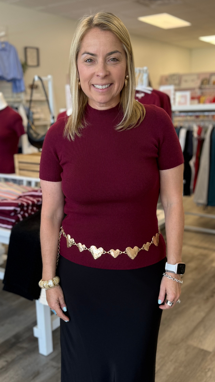 Burgundy Short Sleeve Soft Knit Sweater Top
