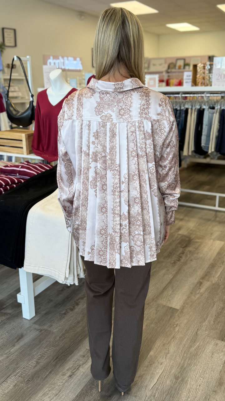 Floral Lace Pleated Back Blouse