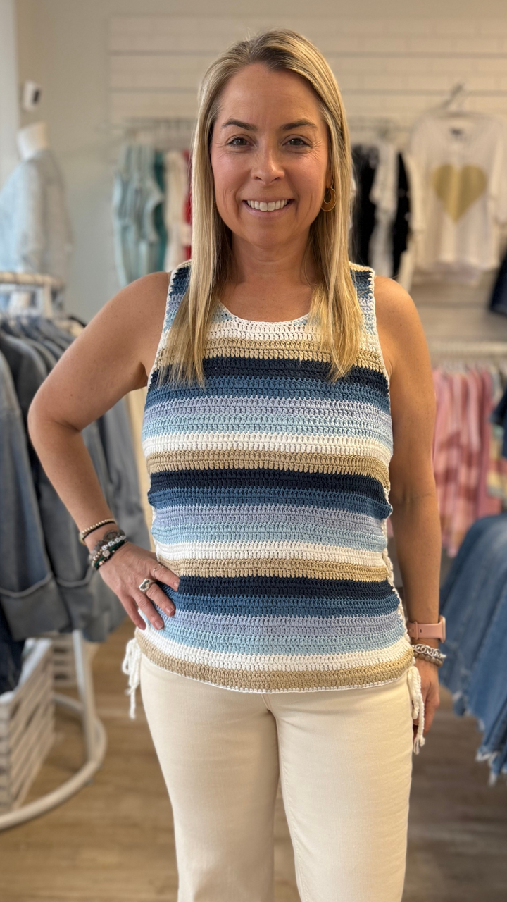 Sleeveless Striped Crochet Top With Side Ties