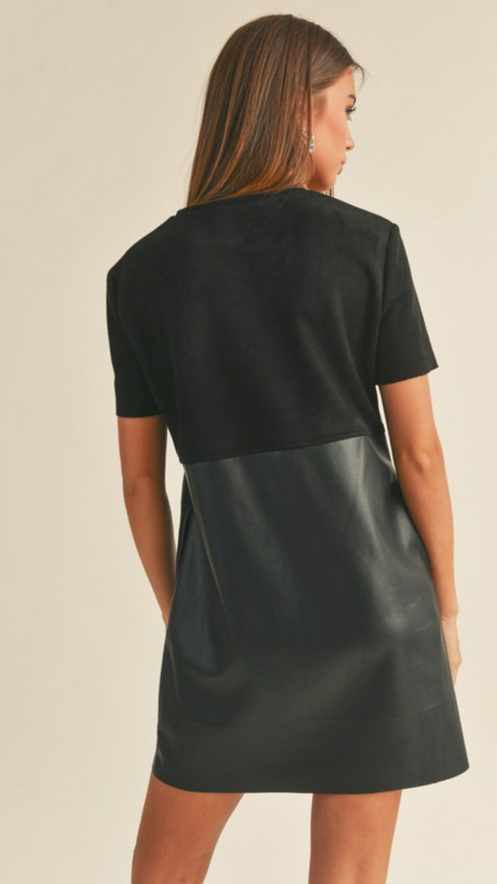 Faux Leather Suede Combo Dress