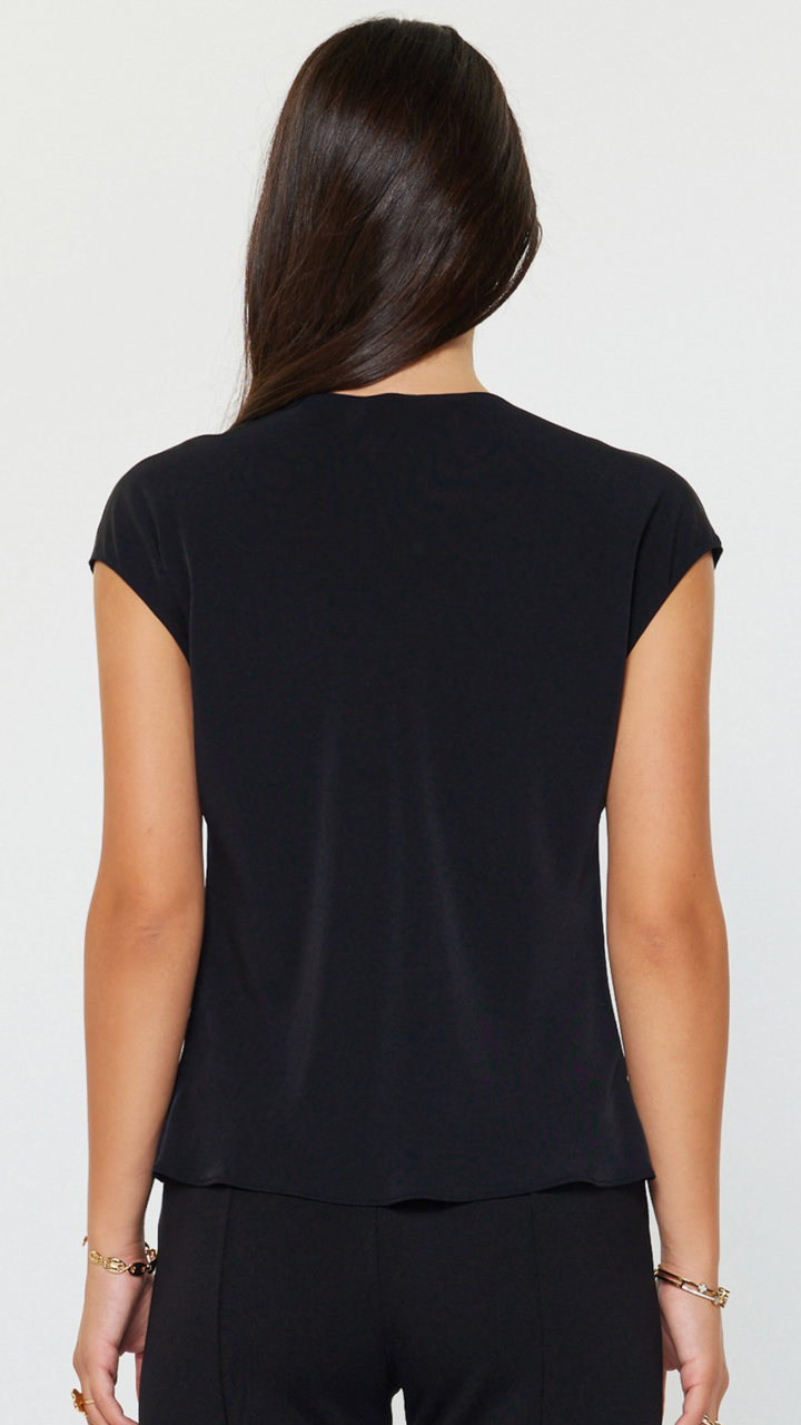 Black Draped Cowl Neck Blouse