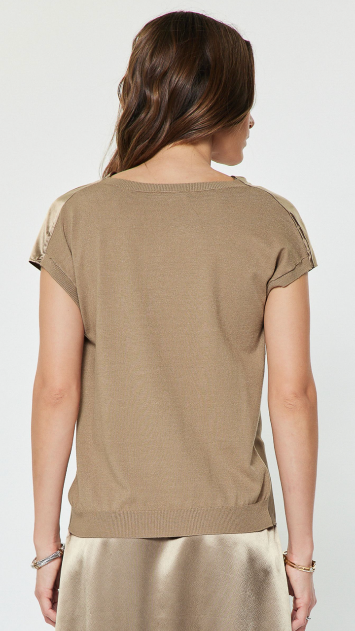 Metallic Satin Mixed Media Cowl Neck Top