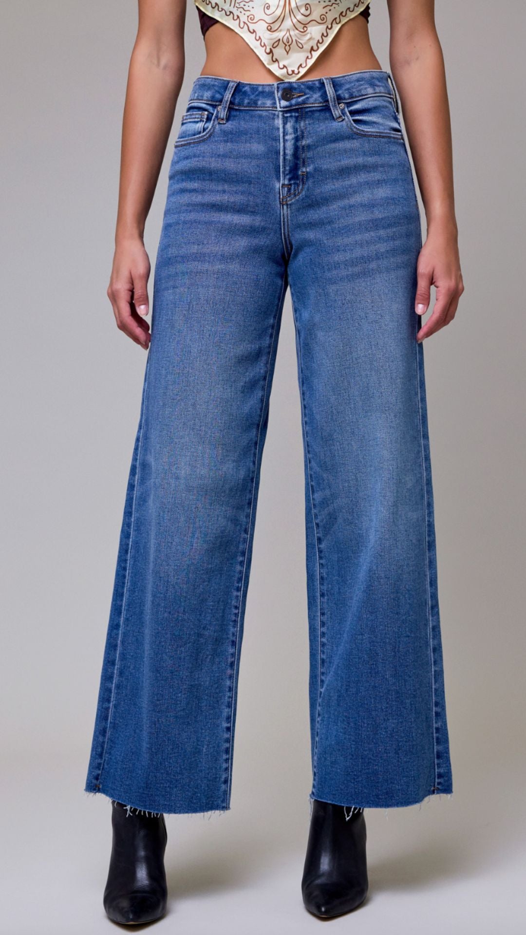 High Rise Dark Wash Full Length Wide Leg Jeans