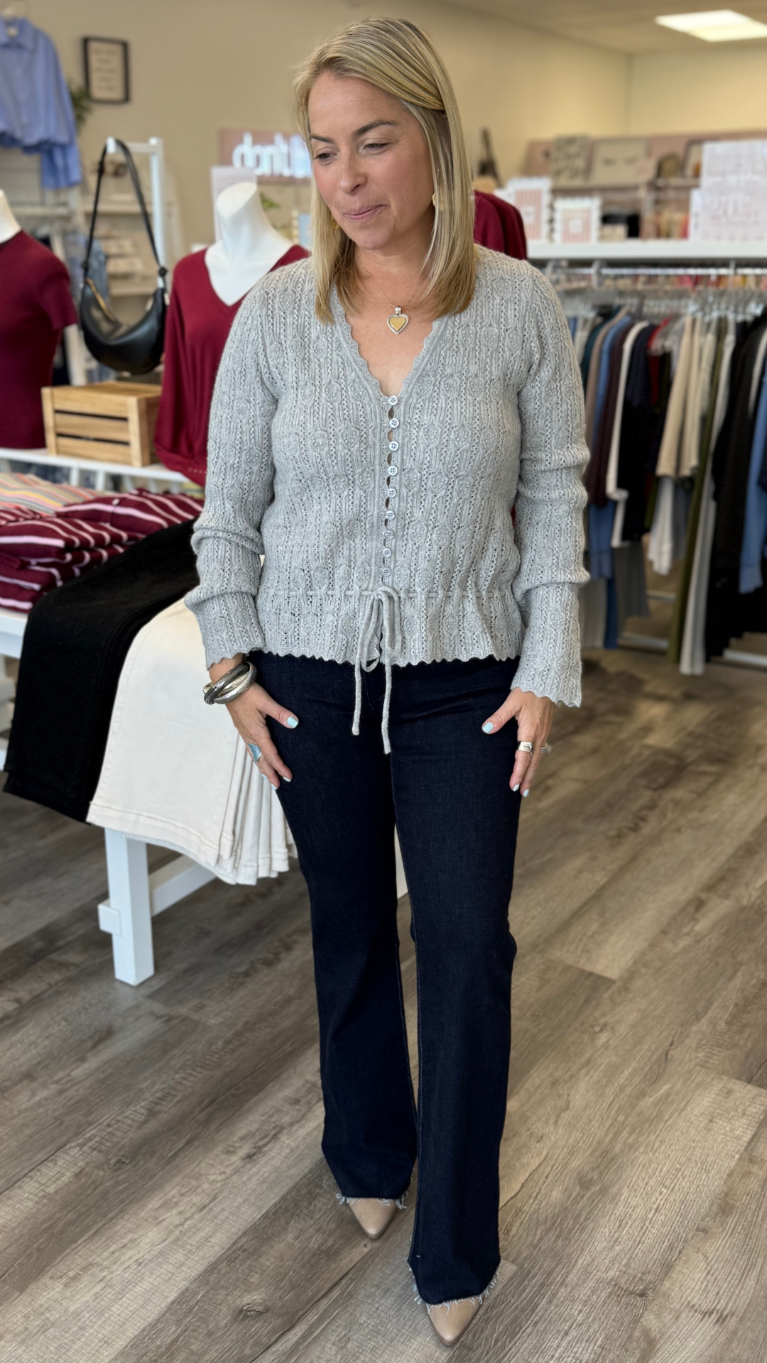 Light Grey Front Tie Sweater Cardigan