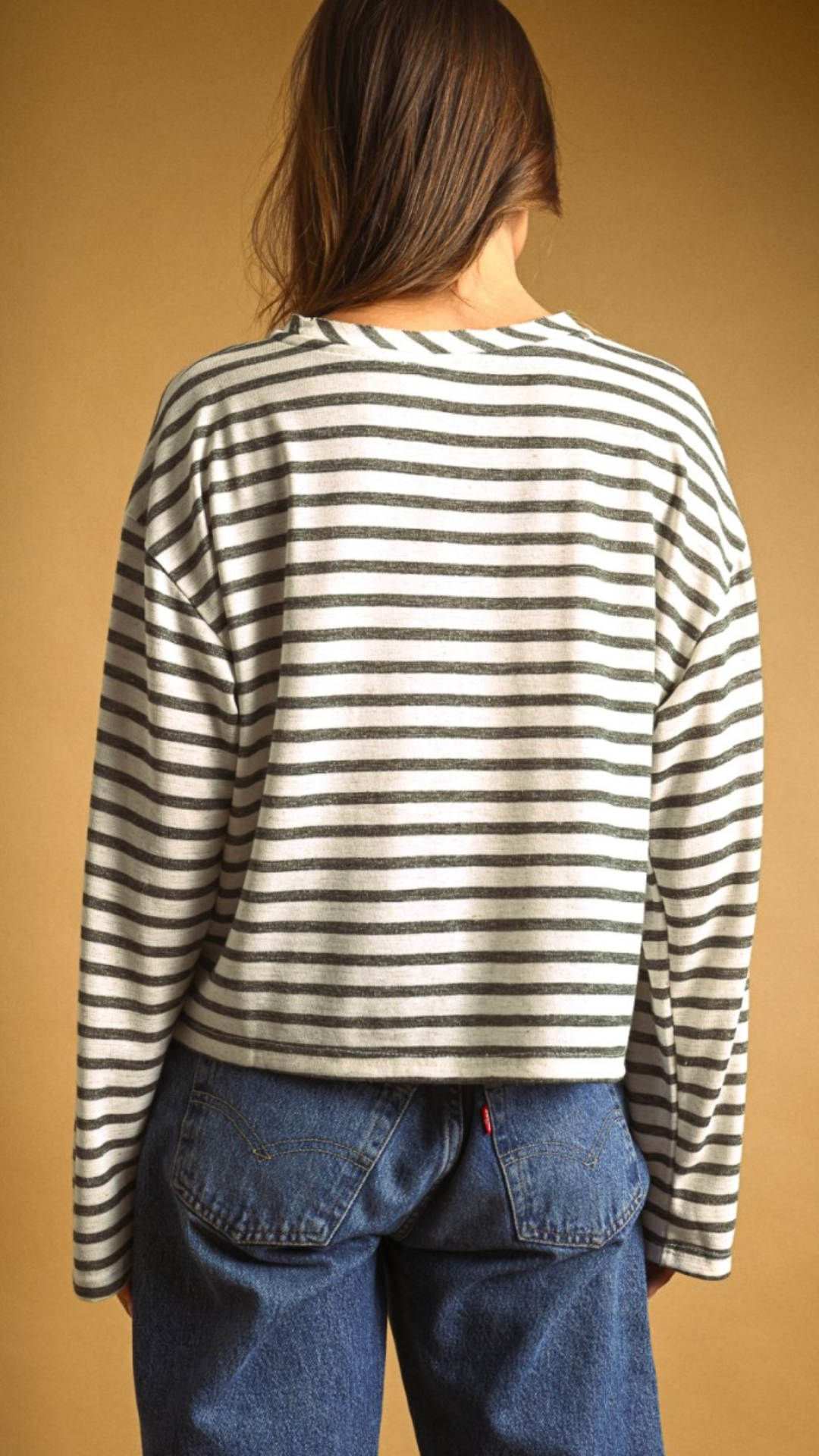 Olive Striped Slub Long Sleeve Top
