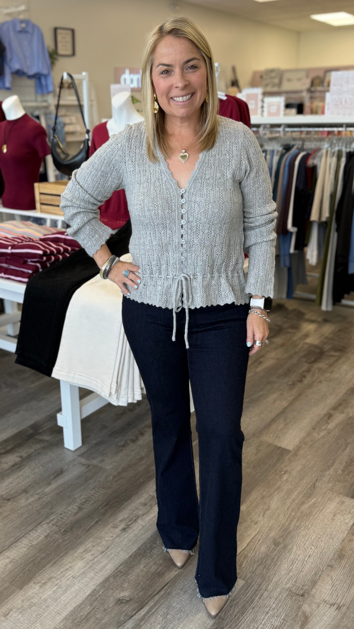 Light Grey Front Tie Sweater Cardigan