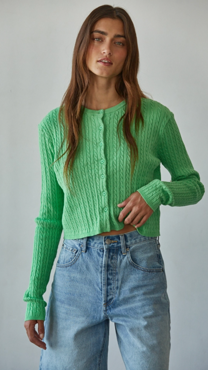 Green Cable Knit Cardigan