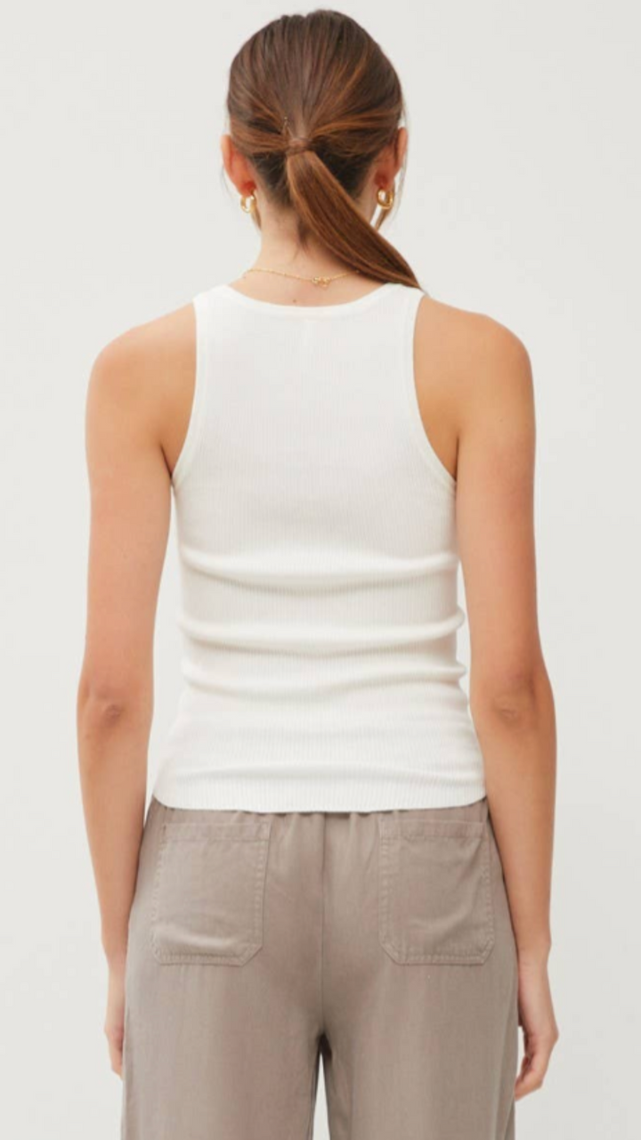 Off White Sold Ribbed Scoop Neck Tank