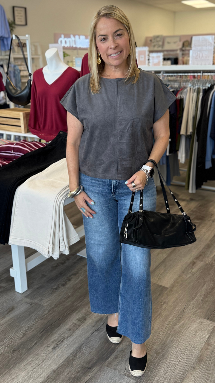 Grey Suede Boxy Top