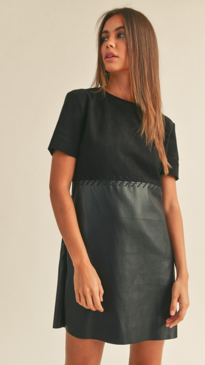 Faux Leather Suede Combo Dress