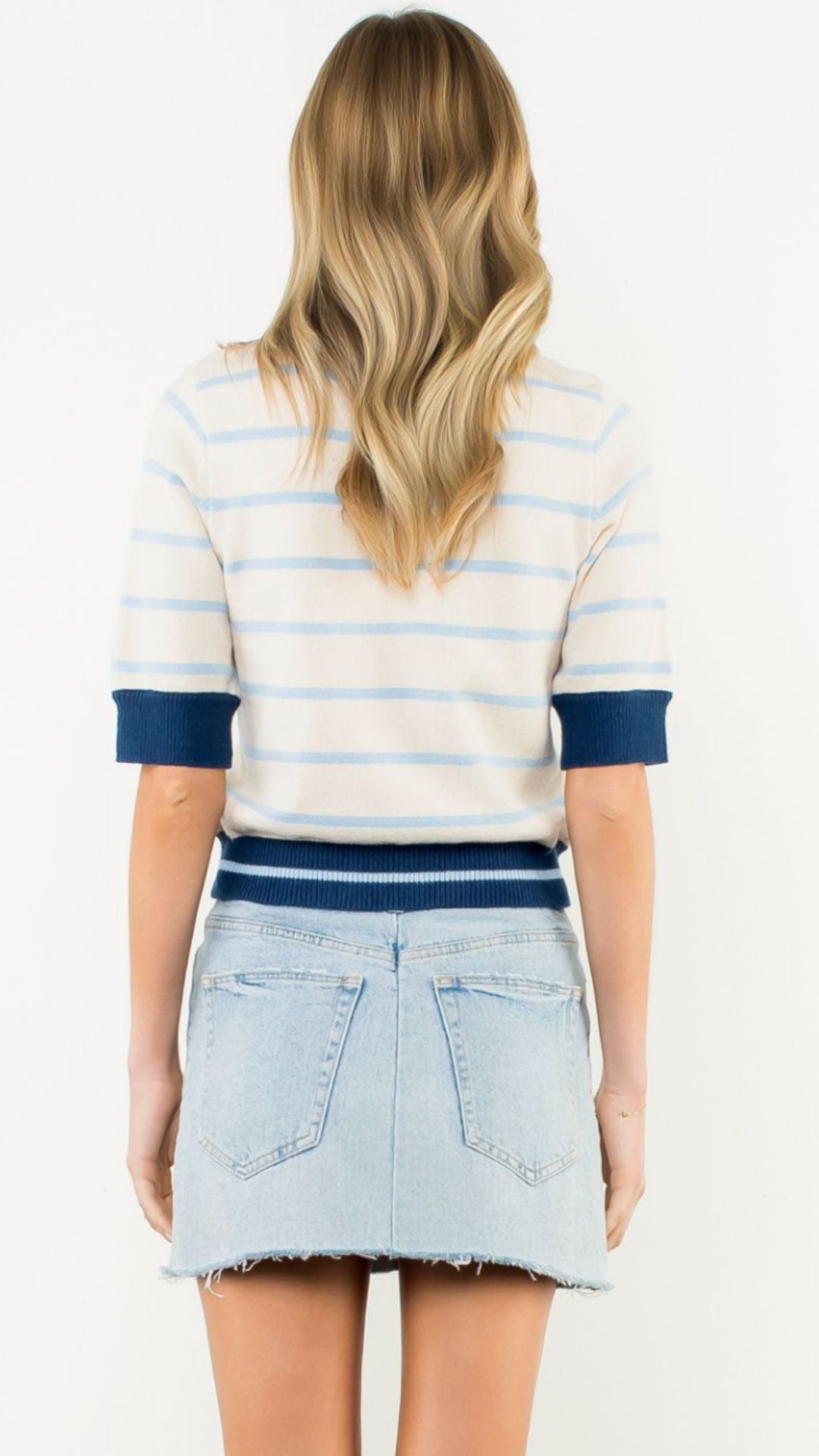 Colorblock Rib Trim Striped Knit Top