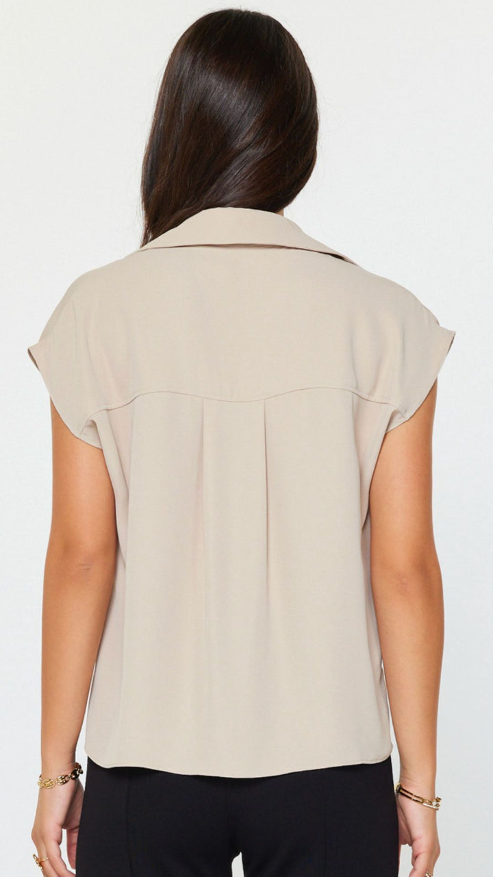 Taupe Cap Sleeve Buttoned Blouse