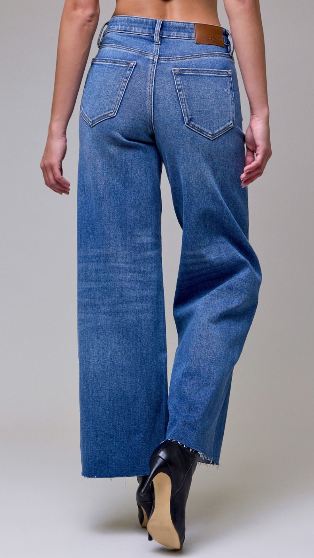 High Rise Dark Wash Full Length Wide Leg Jeans