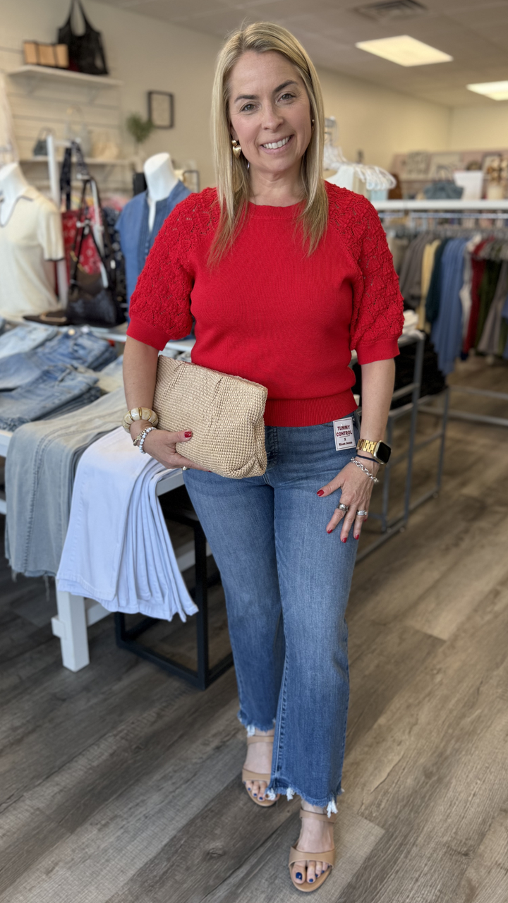 Crochet Sleeve Detail Knit Top