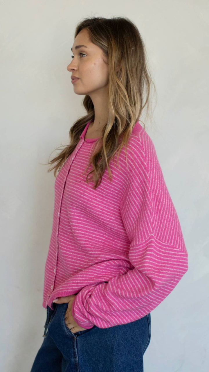 Bubblegum Pin Striped Piper Cardigan