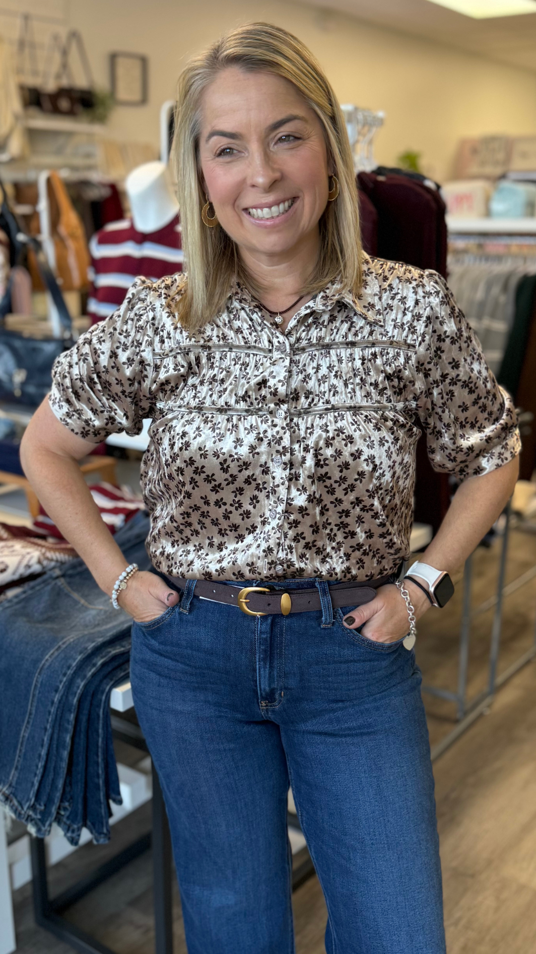 Shirring Velvet Half Sleeve Top