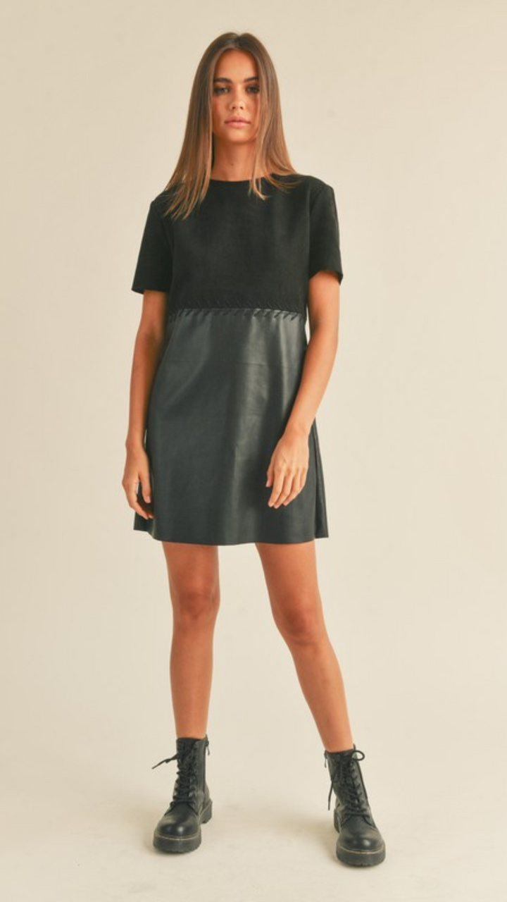 Faux Leather Suede Combo Dress