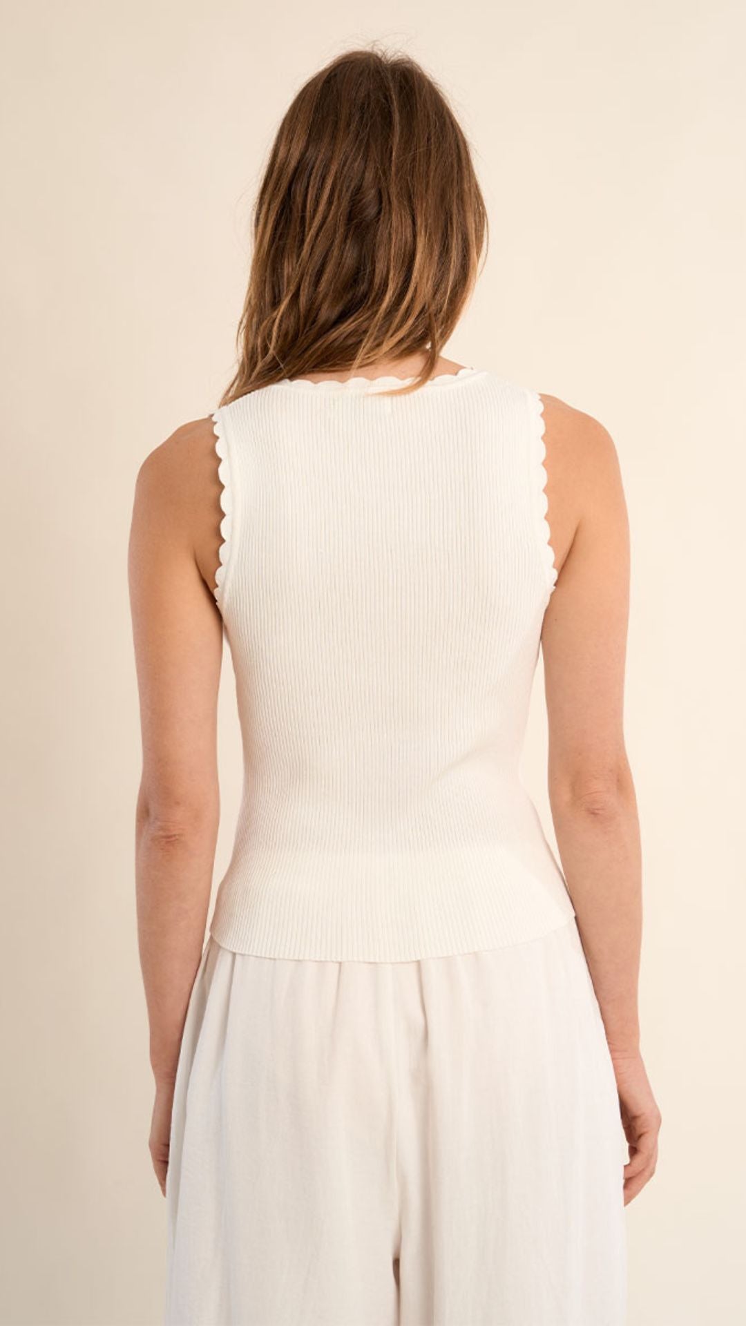 Off White Scalloped Edge Tank