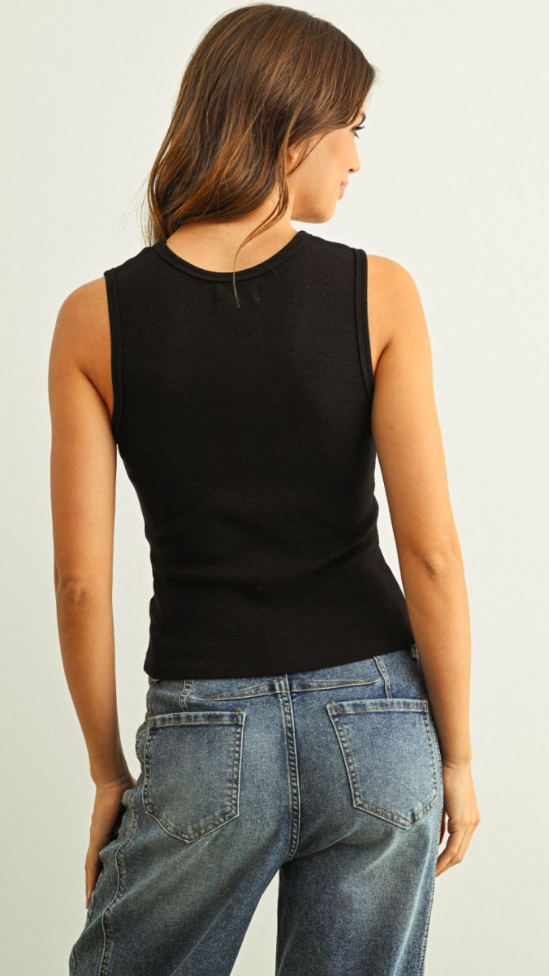 Black U Neck Shaped Ribbed Tank